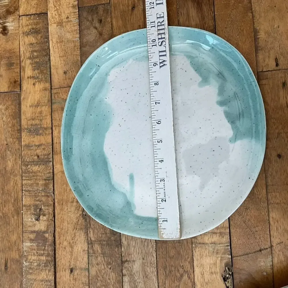 West Elm Seaside Melamine Blue Speckle Dinner Plates 10.5